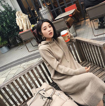 Autumn and winter 2020 new female hooded knitted sweater skirt slim slim long bottoming dress over knee temperament