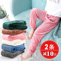 Childrens clothing 2021 new childrens pajama pants plus velvet Boys Girls warm pants autumn winter clothing leggings baby home pajama pants