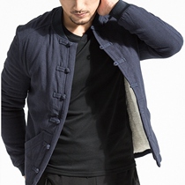  Winter Chinese style Tang suit cotton coat mens jacket Youth cotton and linen tunic plate buckle thickened quilted jacket top lamb wool