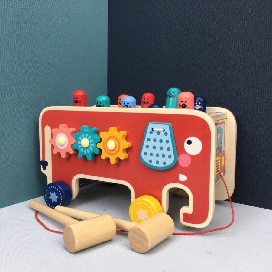 Children's educational toys strike and beat elephants and hamsters thinking exercise tractor dual-use toy wooden