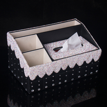 High-grade leather diamond drills tissue box luxury creative drawing paper box office household paper drawing storage box set