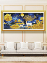 KS cross-stitch gold light fortune European style elk creative Joker fortune scenery living room study own embroidery
