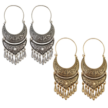 2020 new national style retro bohemian carved pattern tassel earrings European and American exaggerated womens ear ornaments