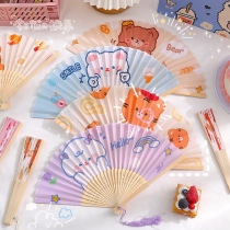 Fan Folding Fan Cartoon Streaming Su Cute Performance Fan Student Dance Fan Student Children folding small bamboo fan