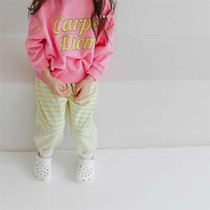 Milk dads Home Lindito new male and female child pure color Alphabet Clothing Striped Sports Casual Pants 3S
