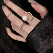 Large Code Opening Ring Female Fat Hand Mm Forefinger Monotone Ins Tide Cool Overbearing Joint Ring Ring Decoration Ring Pearl