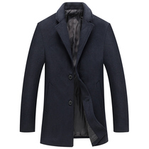 Middle-aged men long suit collar woolen coat autumn and winter single-breasted business casual wool woolen woolen coat