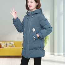 Winter thickened cotton-padded clothes down cotton-padded womens long 2021 New Korean loose middle-aged mother cotton-padded jacket