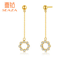 US DIAMOND Happy DIAMOND Yellow 18K gold fashion simple DIAMOND ear thread female circle DIAMOND earrings temperament jewelry