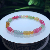 Brazil rainbow candy color tourmaline carving and flower bracelet Wangfu stone crystal jewelry for girlfriend 64702