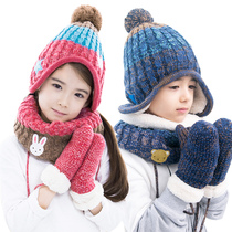 New childrens hat bib two-piece Winter boys and boys hat scarf set ear protection hat warm 4-8 years old