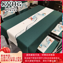 KVHG tea table tablecloth Chinese dining tablecloth new Chinese ins cotton and linen waterproof oil-proof rectangular tablecloth art light luxury