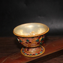 Handmade Tibetan silver gilt filigree craft inlaid with gem relic cup containing relic Tibetan worship jewelry