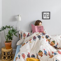 ins cotton cartoon four-piece cute cotton quilt cover sheets bed hats bedding student dormitory three-piece set