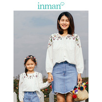 Yinman childrens clothing 2019 autumn new T-shirt loose embroidery parent-child mother womens art long sleeve shirt