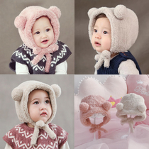 Korean new baby winter cute double ball plus velvet winter hat plush 0-1 year old male and female baby warm hat