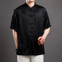 Baifulong Chinese mens short sleeve coat middle-aged and elderly mens Tang suit summer dress Chinese style stand collar buckle 8112