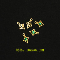 High Quality Copper Plated Real Gold Green Zircons Stone Square Sheet Shaped Pendant DIY Ornament Earrings Small Pendant Accessories