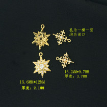 High Quality Copper Plated Real Gold Shining Star Zircons Stone Stars Pendant Double Hole connection sheet DIY Ornament Accessories