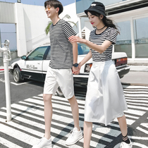 Summer 2021 New Couple Dress Summer Dress Set Short Sleeve Mens and Womens jumpsuit Korean version of temperament Joker Tide Clothes