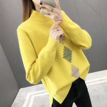 Clothes woman autumn and winter short 2022 new Korean version loose head pure color half-collar collar knitted wild top shirt tide