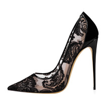 Pseudo-mother cross-dress reverse cd sex lace hollow mouth pointed large size womens high-heeled shoes 12cm 35-46