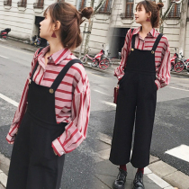 Autumn 2021 new summer large size womens womens fat mm thin two-piece set French strap jumpsuit