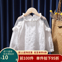 2022 autumn new girls lace lace off-the-shoulder long-sleeved shirt childrens baby foreign style top baby shirt