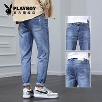  Playboy thin new jeans mens slim-fitting small-legged long pants summer young and middle-aged casual trend mens pants