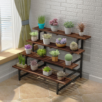 Net Red Flower Shelf Light Extravagant Solid Wood Multilayer Shelf Floor Outdoor Ladder Multi-Meat Balcony Plant Rack Iron Art Flower Pots Shelf