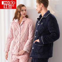 Red bean couples clip cotton pajamas mens home wear winter plus velvet padded flannel womens warm home suit