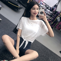Fitness girl navel sports top loose slim quick clothes short sleeve t-shirt running blouse sexy yoga suit