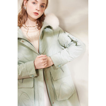 Xili winter 2021 New down jacket womens long green real fur collar hooded fluffy warm fashion Wild