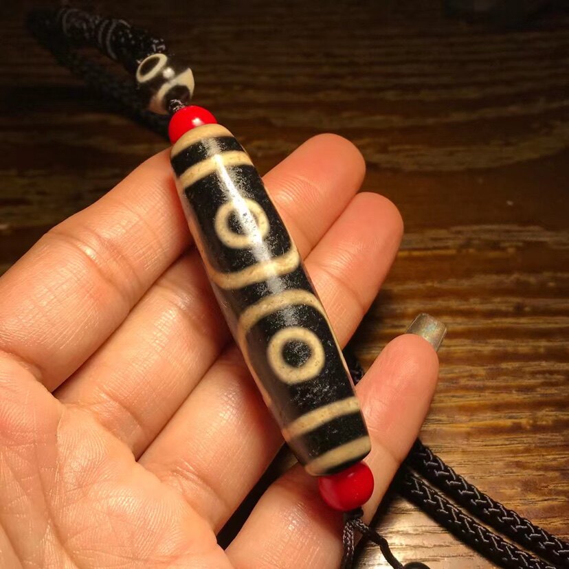 Fidelity Tibetan style package pulp big hole weathered old agate ten grade three-eyed dzi necklace pendant pendant handle