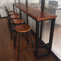 Nordic wrought iron solid wood home bar table and chairs milk tea shop against the wall long bar table retro high table and chair combination