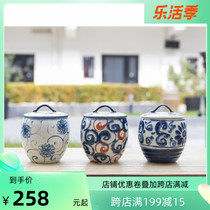 Kookugawa Machi House Japan Original Import Zongshan Kiln Hand Painted Ice Cracks ceramic storage Seasoning Jar