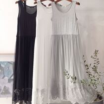 Lace lace mesh yarn bottom hanger with skirt loose large pendulum inside lap jacket long dress with dress lining dress spring fairy