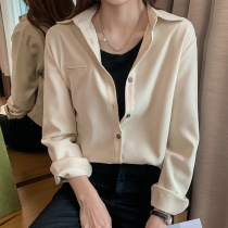 Laminated wearing mullet shirt female autumn winter long sleeves 100 hitch Han Fan shirt blouse blouse blouse spring autumn retro port taste 2021 new