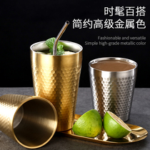 304 stainless steel tea cup water cup Korean hammer pattern fruit juice cup restaurant restaurant restaurant with double anti-scalding heat insulation