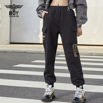 boylondon childrens clothing trousers Black thin gilded eagle print