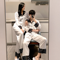 Japanese silk couple pajamas Spring and Autumn long sleeve thin womens new ice silk summer mens home clothing set