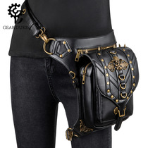 One shoulder slant across black skull head PU Outdoor close-fitting fanny pack leg bag Steampunk Harley bag Metal rock