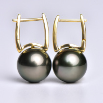 Xinlu 8-13mm18K Golden Tahiti Black Pearl Earring Accessories with bucket - style ear