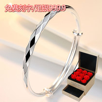 9999 sterling silver bracelet Children solid water cube push-pull silver jewelry Valentines Day gift to Mom girlfriend