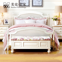 Meike Meijia New Iris Township Travel American pastoral bed double bed soft bag bed front stool solid wood bedside table combination