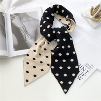 Korean version of Joker narrow short wave dot scarf autumn and winter knitted wool scarf female student decoration Net red scarf