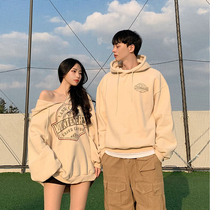 Couple sweatshirt autumn and winter hooded plus velvet thickened jacket loose Korean version of special same color couple outfit