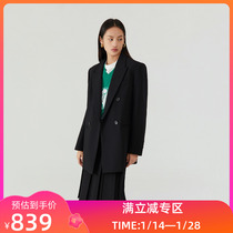 (The same style as the shopping mall) LILY2022 winter new womens temperament commuter style retro double-breasted black suit jacket