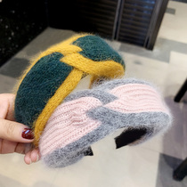  Hairband Korean headdress Sweet Sen womens simple fashion knitted wide-brimmed retro hairband headband face hair accessories