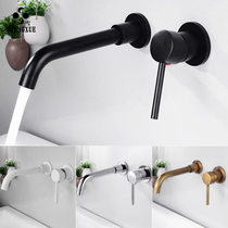 All copper concealed into the wall basin faucet buried wall hidden embedded hot and cold black wall outlet faucet can be rotated